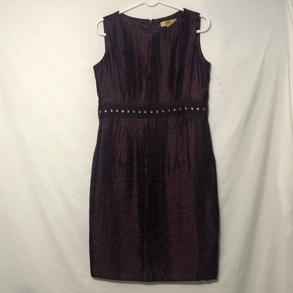 KASPER Women Sleeveless Beaded Waist Burgundy Satin Dress      Size 10 - Picture 1 of 13